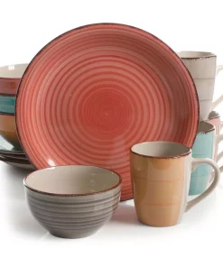 Gibson Home Color Vibes 12-Piece Casual Assorted Colors Stoneware Dinnerware Set (Service For 4)