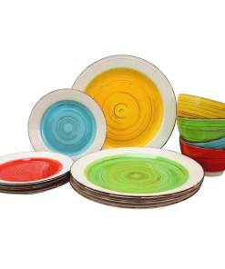 Gibson Home Confetti Band 12-Piece Rustic Assorted Ceramic Dinnerware Set (Service For 4)