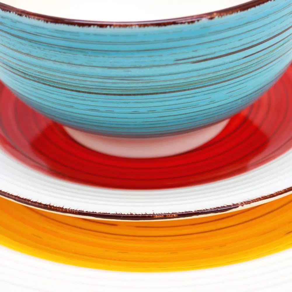 Gibson Home Confetti Band 12-Piece Rustic Assorted Ceramic Dinnerware Set (Service For 4) - Image 2