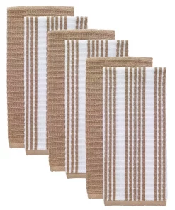 Table Linens & Kitchen Linens RITZ T-Fal Sand Solid And Stripe Cotton Waffle Terry Kitchen Dish Towel (Set Of 6)
