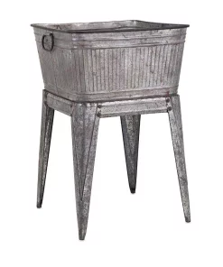 Bar Accessories Benzara 32 In. Gray Iron Multi-Functional Galvanized Metal Tub On Stand