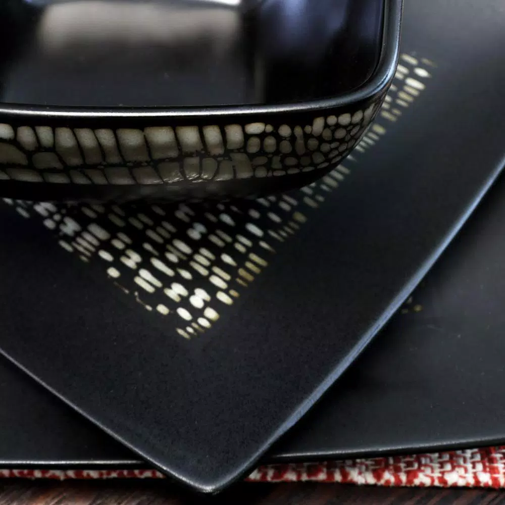 Elama Naina 16-Piece Modern Black Stoneware Dinnerware Set (Service For 4) - Image 2