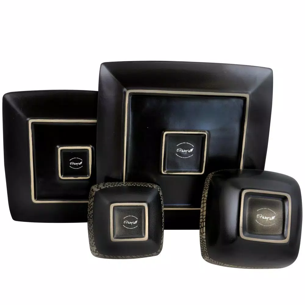 Elama Naina 16-Piece Modern Black Stoneware Dinnerware Set (Service For 4) - Image 4