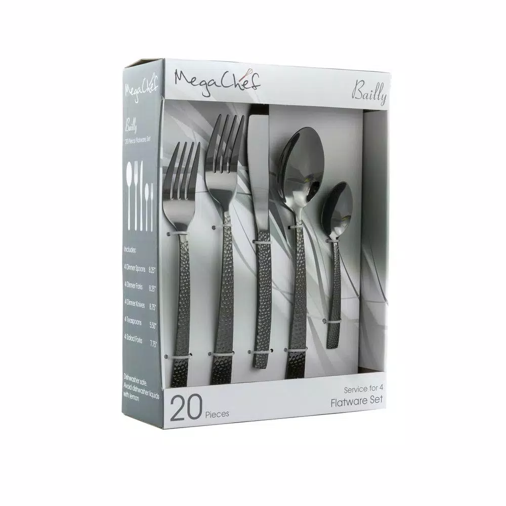 MegaChef Baily 20-Piece Black Stainless Steel Flatware Set (Service For 4)