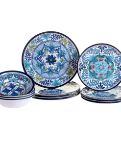 Certified International Talavera 12-Piece Country/Cottage Blue Melamine Dinnerware Set