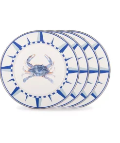 Dinnerware Golden Rabbit 10.5 In. Blue Crab Enamelware Round Dinner Plate Set Of 4