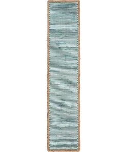 Table Linens & Kitchen Linens LR Home Bordered 16 In. W X 80 In. L Striped Blue / Cream Cotton Table Runner