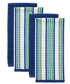 Table Linens & Kitchen Linens RITZ T-fal Blue Solid And Stripe Cotton Waffle Terry Kitchen Towel (Set Of 4)