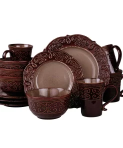 Elama Salia 16-Piece Traditional Brown Stoneware Dinnerware Set (Service For 4)