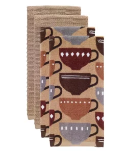 Table Linens & Kitchen Linens RITZ T-fal Multicolor Coffee Cotton Fiber Reactive Print And Solid Kitchen Dish Towel (Set Of 4)