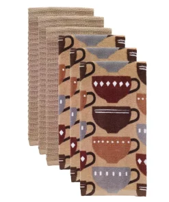 Table Linens & Kitchen Linens RITZ T-fal Coffee Multicolor Cotton Fiber Reactive Print And Solid Kitchen Dish Towel (Set Of 6)