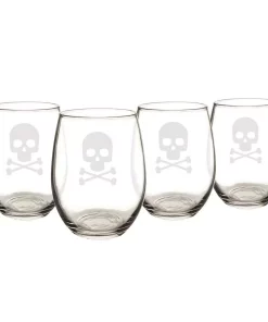 Drinkware Cathy’s Concepts Skull & Crossbones 21 Oz. Stemless Wine Glasses (Set Of 4)