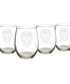 Drinkware Cathy’s Concepts Sugar Skull 21 Oz. Stemless Wine Glasses