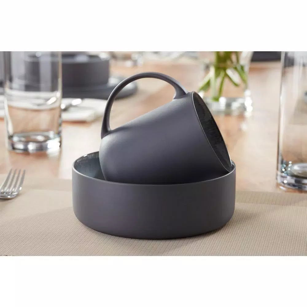 Home Decorators Collection Pierce 16-Piece Charcoal And Shadow Gray Contrast Stoneware Dinnerware Set (Service For 4) - Image 5