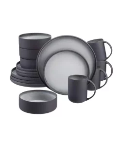 Home Decorators Collection Pierce 16-Piece Charcoal And Shadow Gray Contrast Stoneware Dinnerware Set (Service For 4)