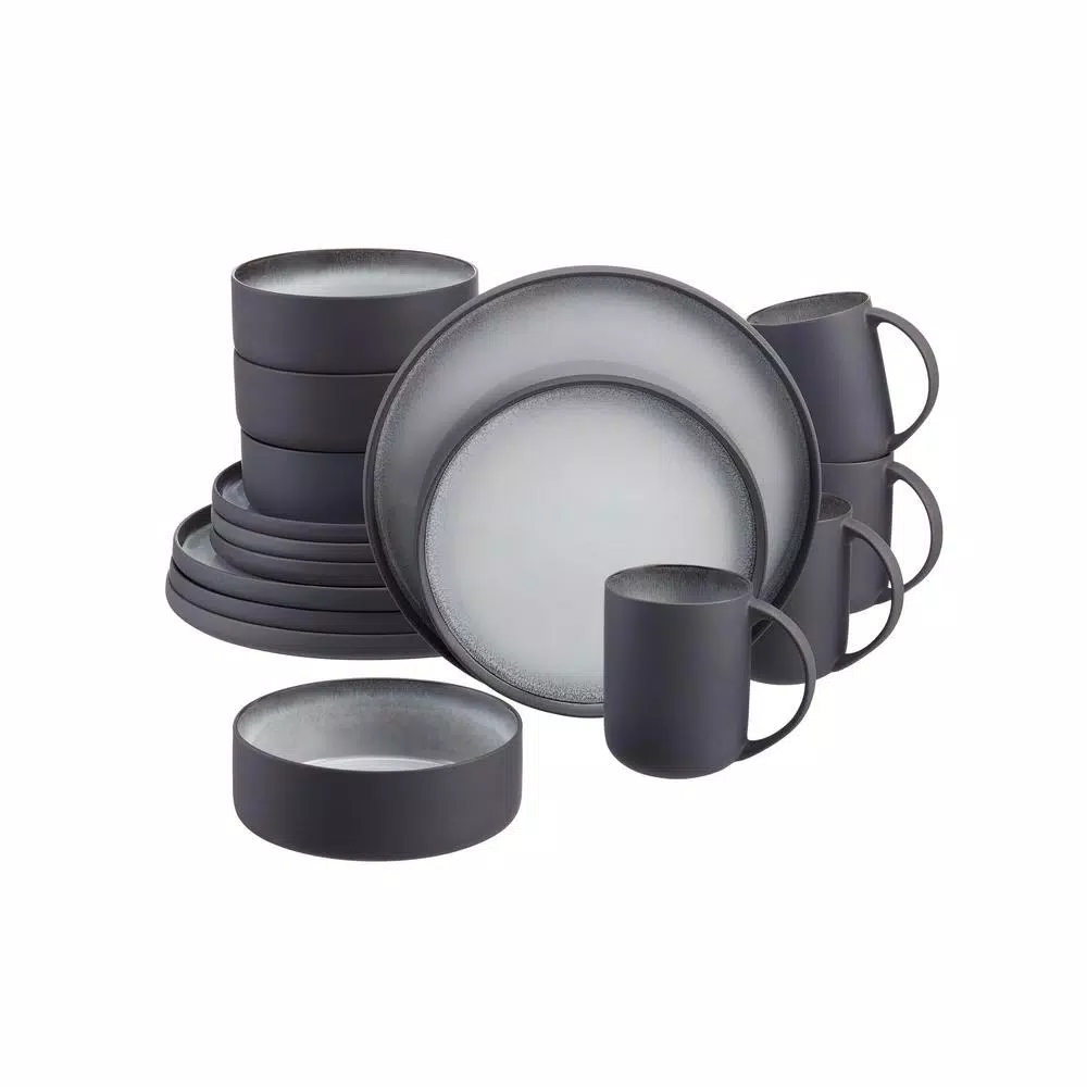 Home Decorators Collection Pierce 16-Piece Charcoal And Shadow Gray Contrast Stoneware Dinnerware Set (Service For 4)