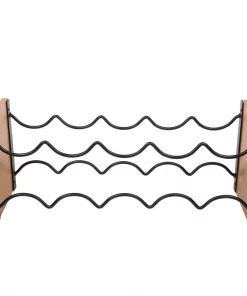Bar Accessories Creative Home Acacia Wood And Black Wire Wine Rack, Whine Bottle Holder, Free Standing Wine Bottle Rack