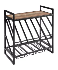 Bar Accessories DANYA B 12-Bottle Black Wood Wall Mount Wine Rack With Stemware Organizer