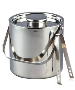 Bar Accessories Elegance 3 Qt. Large Stainless Steel Double Wall Ice Bucket With Tongs