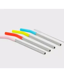 Disposable Tableware ExcelSteel 10-Piece Stainless Steel Silicone Tip Straw Set With Cleaning Brushes