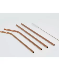 Disposable Tableware ExcelSteel 10 Pc Reusable Rose Gold Straw Set W/ Cleaning Brushes