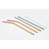 Disposable Tableware ExcelSteel 10 Pc Reusable Rainbow Straw Set W/ Cleaning Brushes