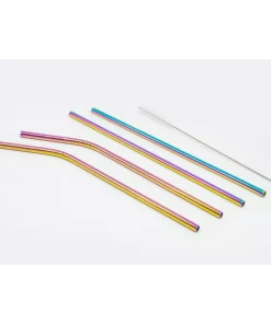 Disposable Tableware ExcelSteel 10 Pc Reusable Rainbow Straw Set W/ Cleaning Brushes