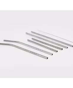 Disposable Tableware ExcelSteel 14 Pc Reusable Swirl Straw Set W/ 8 Long, 4 Short Straws W/ Cleaning Brushes