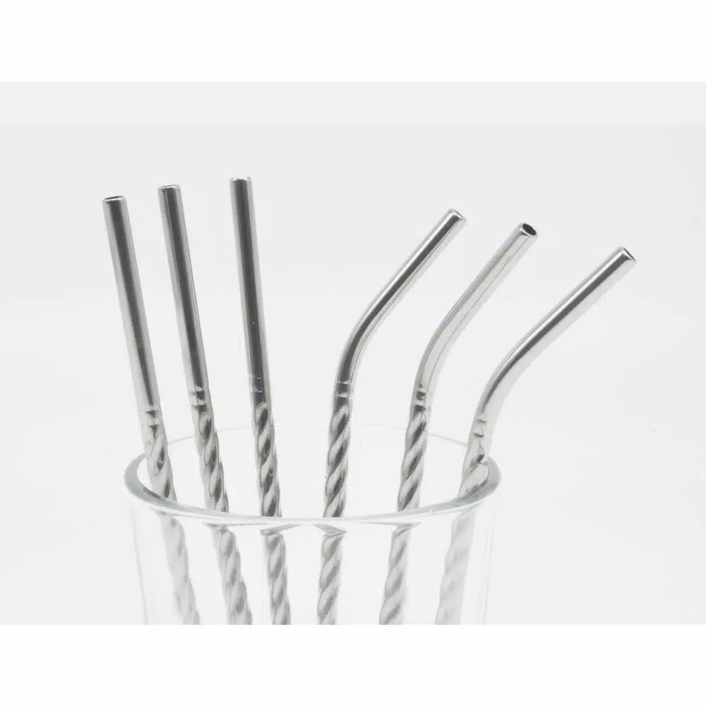 Disposable Tableware ExcelSteel 14 Pc Reusable Swirl Mini Straw Set W/ Cleaning Brushes - Image 4