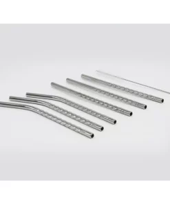 Disposable Tableware ExcelSteel 14 Pc Reusable Swirl Mini Straw Set W/ Cleaning Brushes