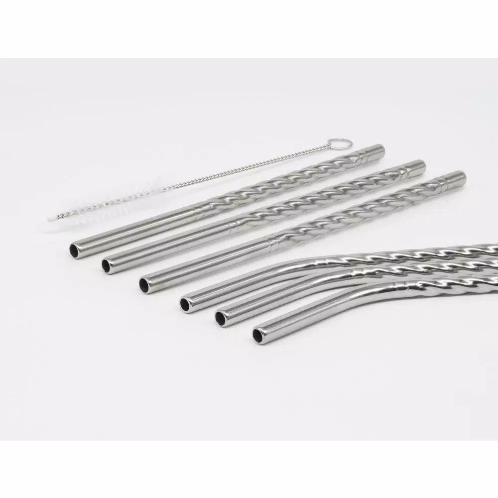 Disposable Tableware ExcelSteel 14 Pc Reusable Swirl Mini Straw Set W/ Cleaning Brushes - Image 2