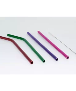 Disposable Tableware ExcelSteel 10 Pc Reusable Powder Coated Stainless Steel Straws W/ Cleaning Brushes