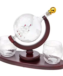 Bar Accessories Godinger 28.74 Oz. Globe Crystal Decanter And 2-Piece DOF Whiskey Glass Set