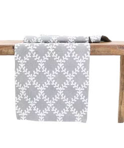 Table Linens & Kitchen Linens Manor Luxe 15 In. X 108 In. Piluki Leaf Crewel Embroidered Table Runner, Gray