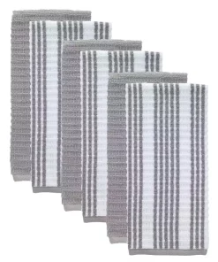 Table Linens & Kitchen Linens RITZ T-Fal Gray Solid And Stripe Waffle Cotton Terry Kitchen Dish Towel (Set Of 6)
