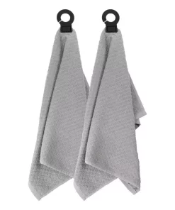 Table Linens & Kitchen Linens RITZ Hook And Hang Gray Woven Cotton Kitchen Towel (Set Of 2)