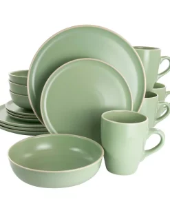 GIBSON Elite Serenade 16-Piece Green Round Stoneware Dinnerware Set