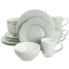 Gibson Home Quilted Eyelet 16-Piece Round Light Grey Fine Ceramic Dinnerware Set (Service For 4)