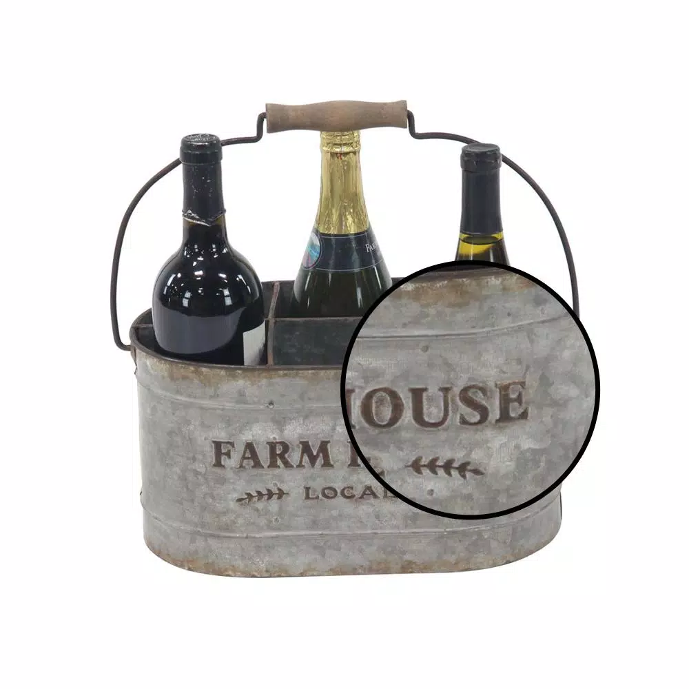 Bar Accessories LITTON LANE Distressed Silver Iron 6-Bottle Oval Wine Caddy - Image 4