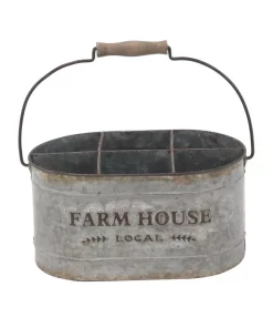 Bar Accessories LITTON LANE Distressed Silver Iron 6-Bottle Oval Wine Caddy