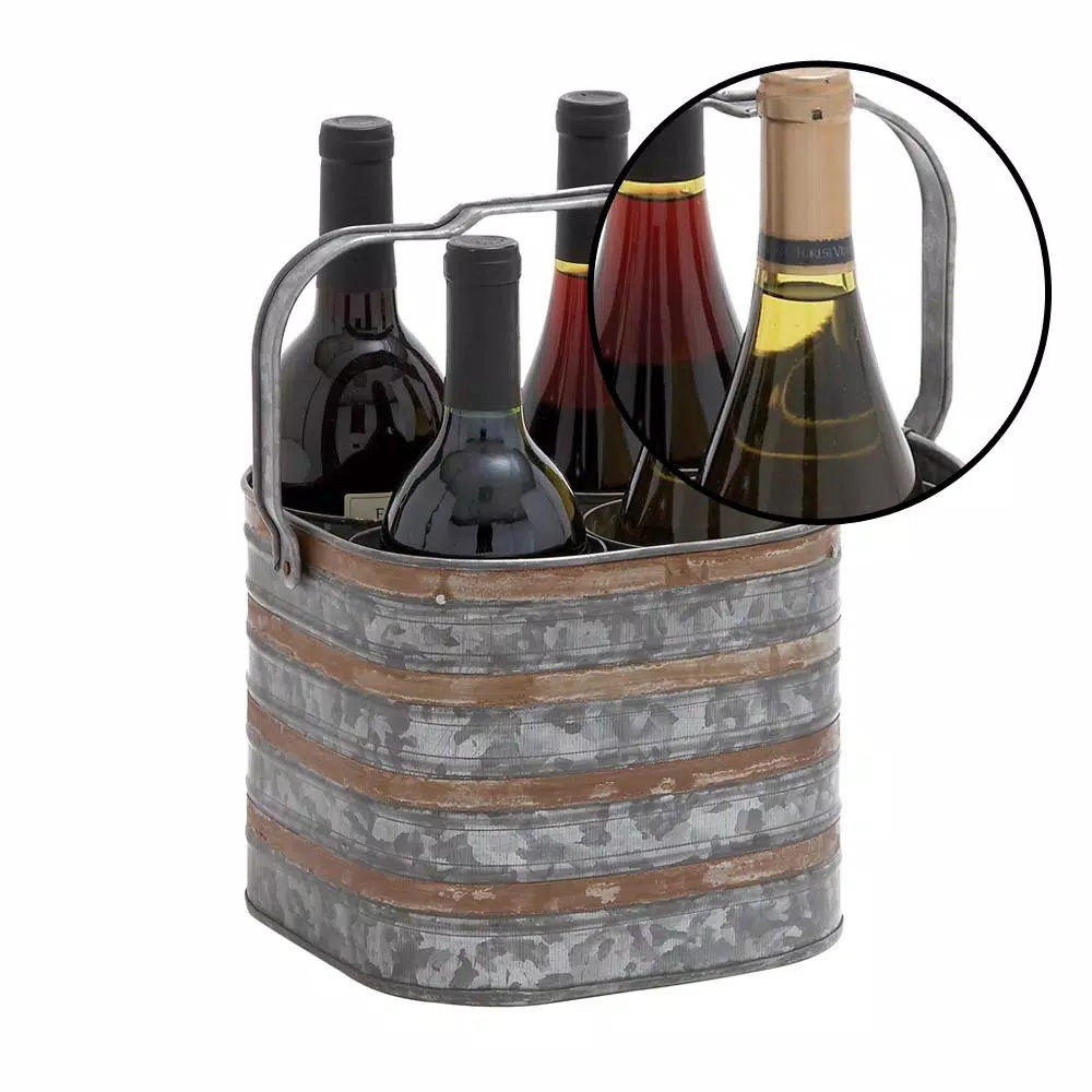 Bar Accessories LITTON LANE 9 In. X 7 In. 4-Bottle 2-Tone Patina Silver And Brass Wine Holder With Handle - Image 3