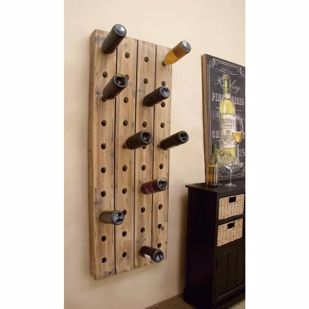Bar Accessories LITTON LANE Pegboard 40-Bottle Wine RackĀ in Exposed Mahogany Finish - Image 7