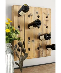 Bar Accessories LITTON LANE 25 In. X 21 In. 16-Bottle Pegboard Rustic Reclaimed Wood Hanging Wine Rack