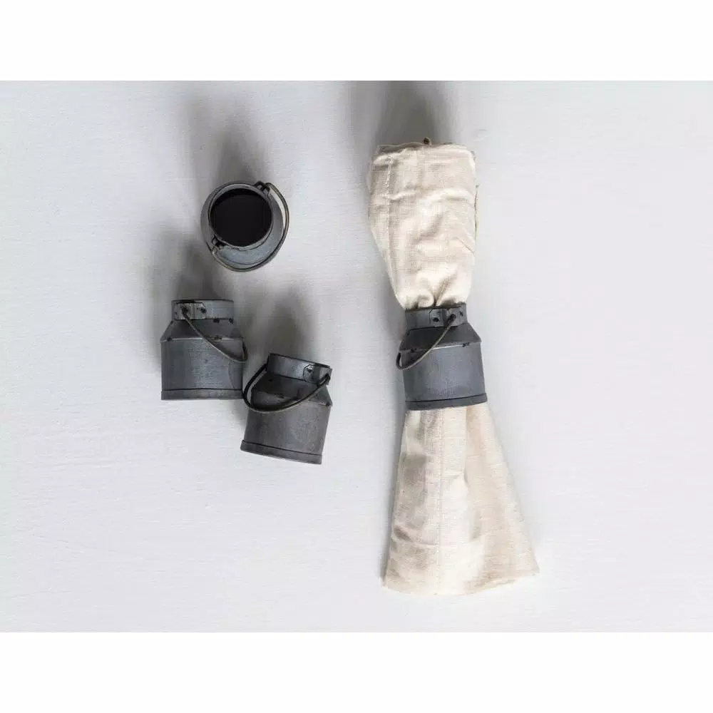 Table Linens & Kitchen Linens 3R Studios 2 In. W X 1.5 In. H Silver Galvanized Metal Vintage Milk Can Shaped Napkin Rings (Set Of 4) - Image 4