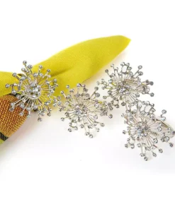 Table Linens & Kitchen Linens Manor Luxe 2 In. X 1.5 In. Snowflake Holiday Elegant Silver Jeweled Metal Napkin Rings (Set Of 4)
