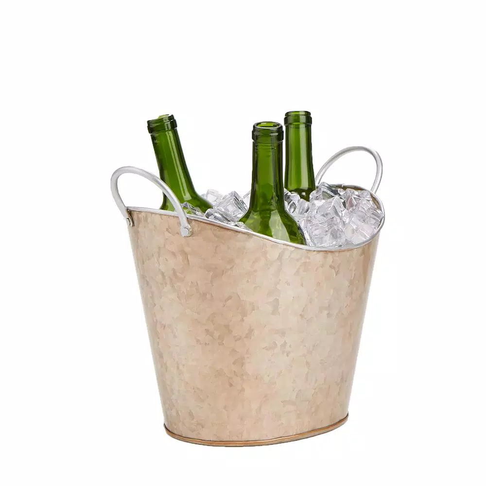 Bar Accessories Mind Reader Brown Cooper Plated Galvanized Beverage And Ice Tub Bucket With Handle - Image 3