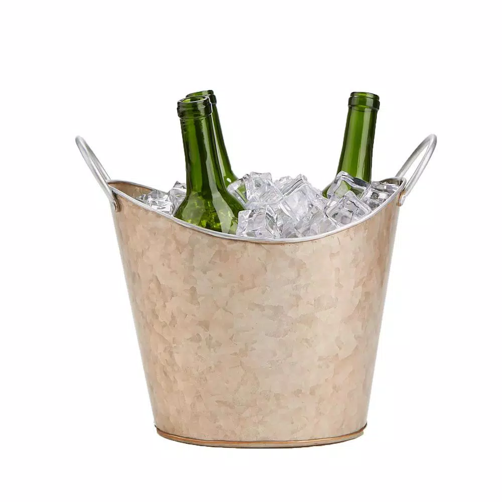 Bar Accessories Mind Reader Brown Cooper Plated Galvanized Beverage And Ice Tub Bucket With Handle