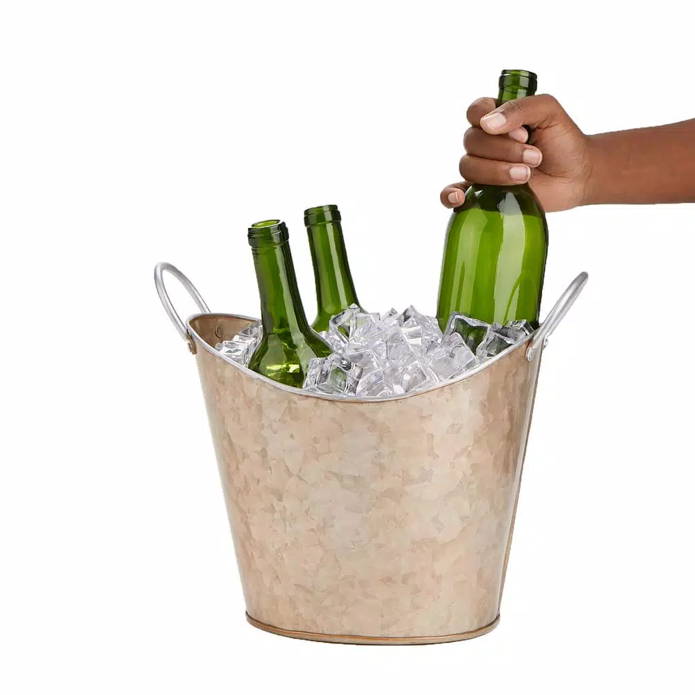 Bar Accessories Mind Reader Brown Cooper Plated Galvanized Beverage And Ice Tub Bucket With Handle - Image 2