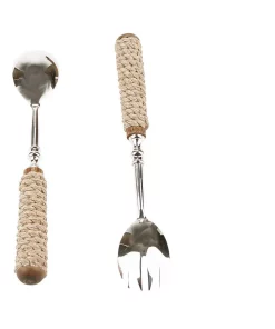 Flatware Mind Reader Silver Stainless Steel Rope Serving Salad Server Utensil Set Spoon And Fork Set (2-Piece)