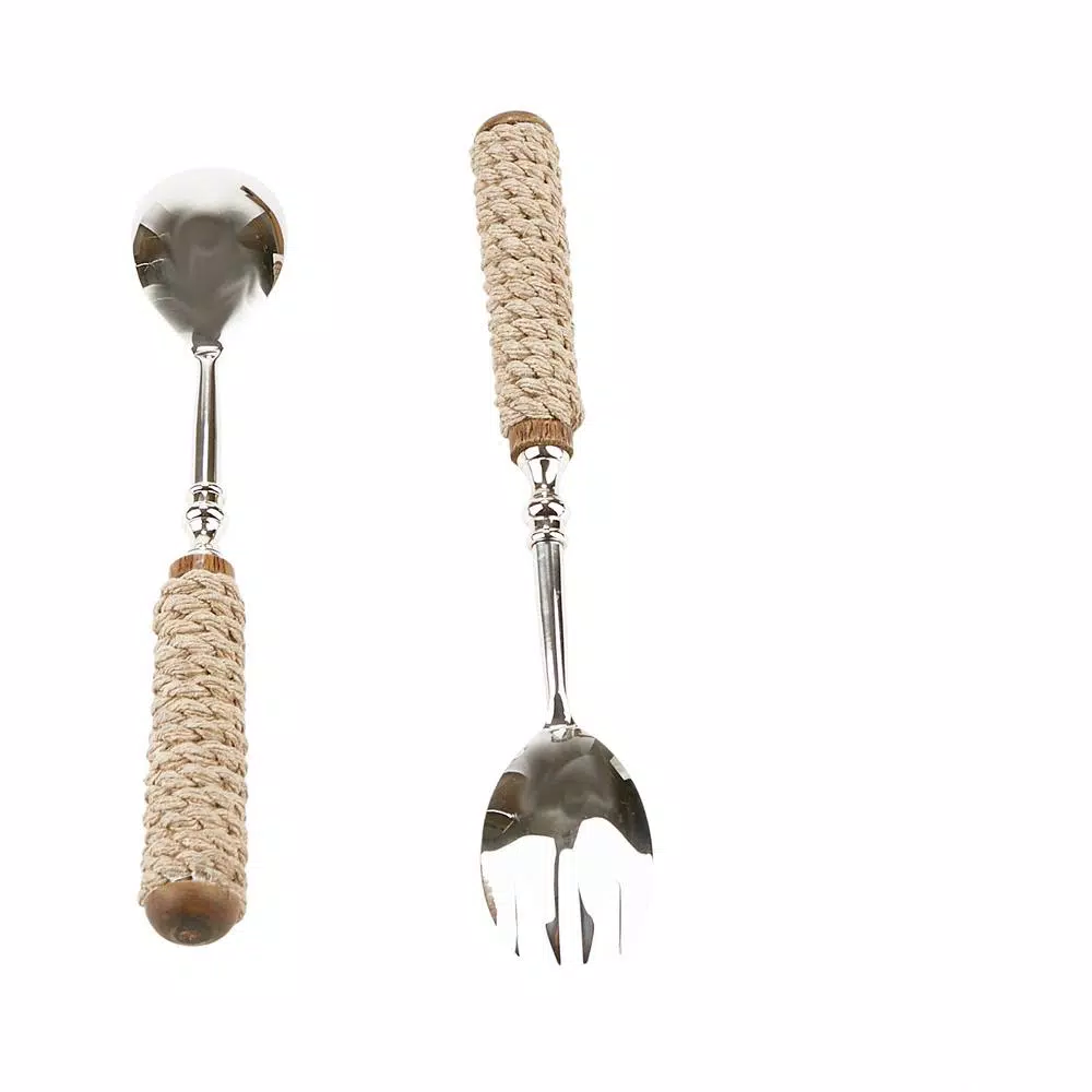 Flatware Mind Reader Silver Stainless Steel Rope Serving Salad Server Utensil Set Spoon And Fork Set (2-Piece)